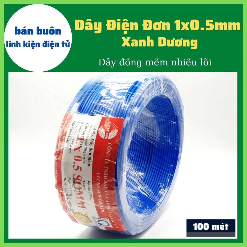 [100 mét] Dây điện đơn 1x0.5mm màu xanh dương, dây điện mềm nhiều lõi, dây đơn 1x0.5mm [100% Đồng]
