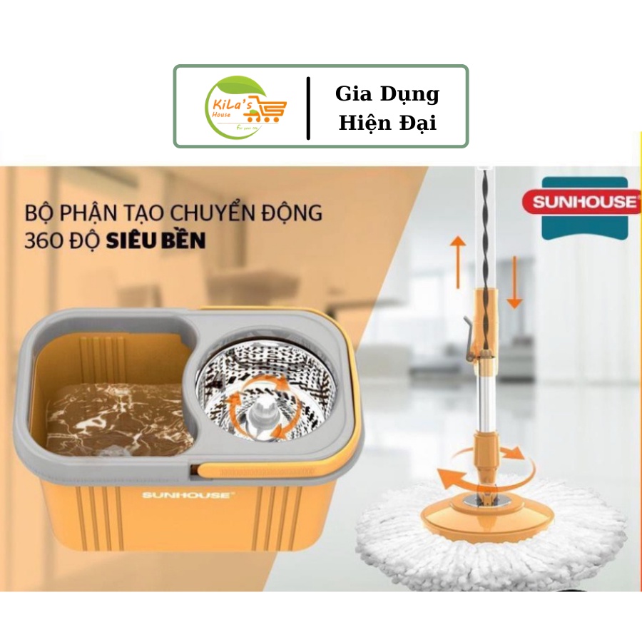 Bộ Lau Nhà Xoay 360 Độ, Cây Lau Nhà 360 SUNHOUSE KS-CL350PO - Bảo hành 6 Tháng, Hàng Chính Hãng