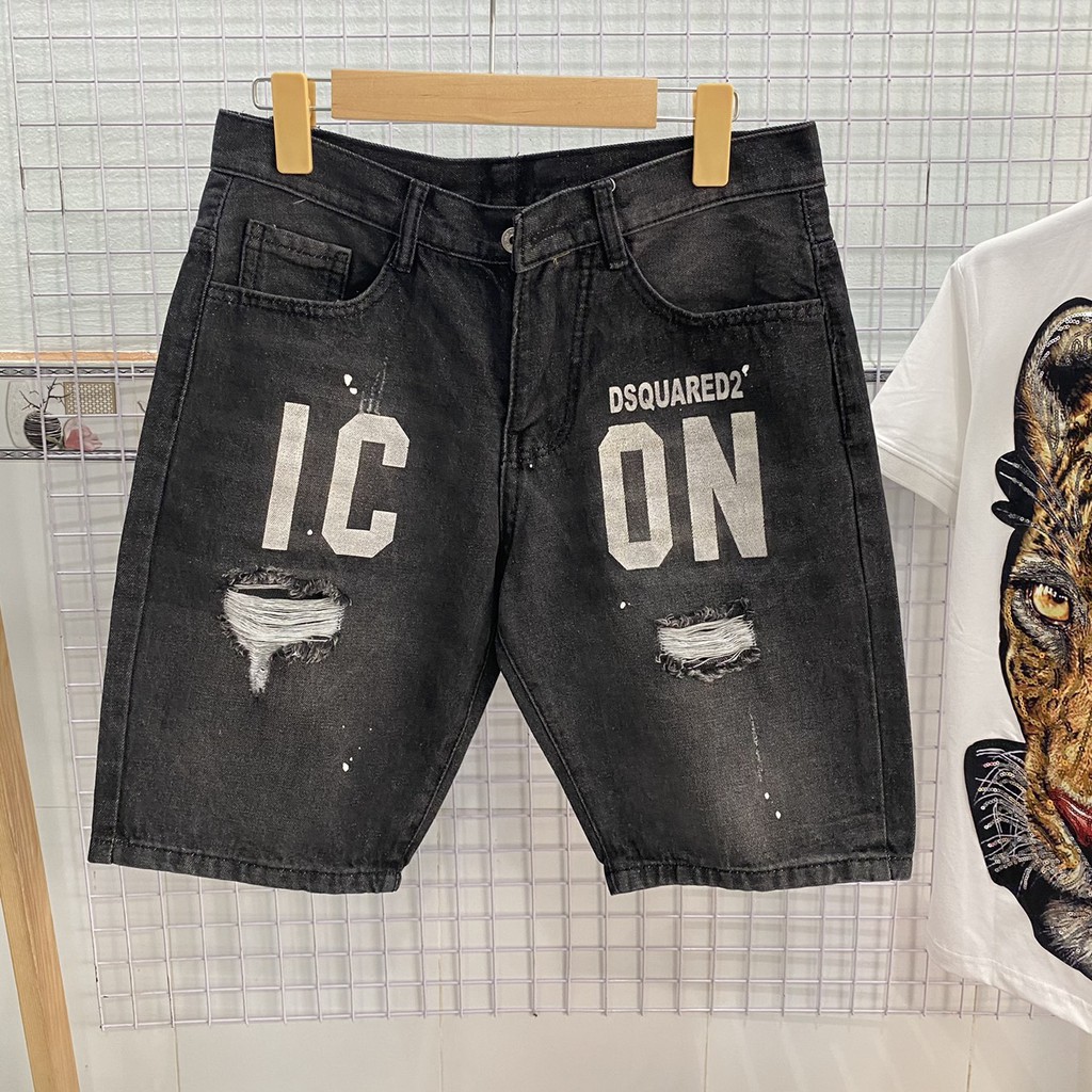 Quần short jean nam DSQ đen rách co dãn phối ICON chất bò form ôm dáng body cao cấp AHFASHION | BigBuy360 - bigbuy360.vn