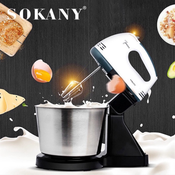 Máy nhào bột để bàn, đánh trứng cầm tay đa năng SOKANY 250W