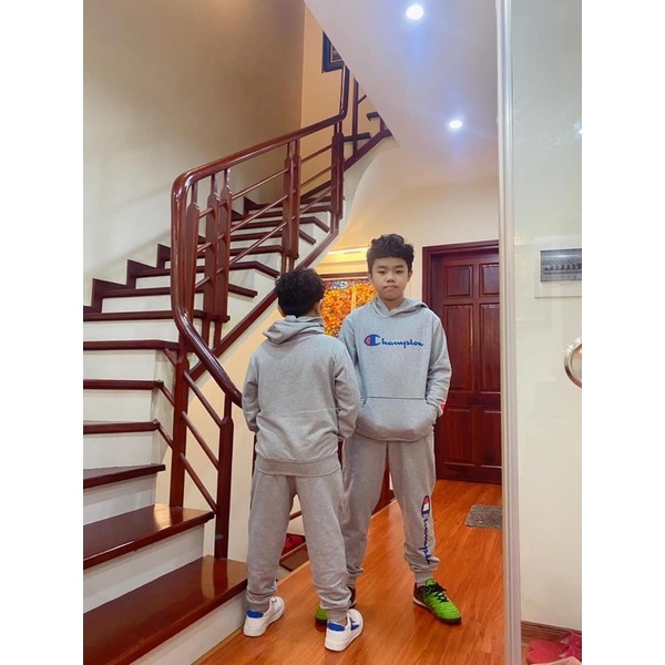 Thanh lý - Bộ nỉ da cá dài tay có mũ bé trai vải xuất dư size 4-14y: 15-48kg