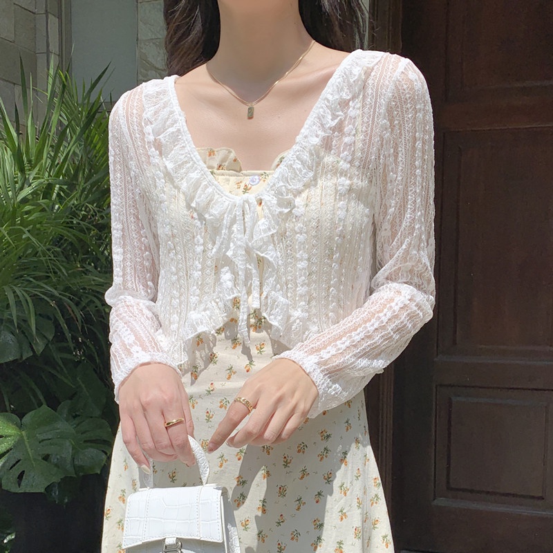 Áo khoác cardigan ZHELIHANGFEI chống nắng phối ren xinh xắn thời trang