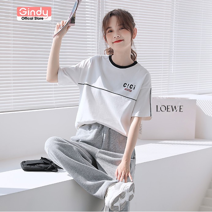 Áo thun nữ form rộng tay lỡ dáng basic unisex Gindy chất cotton thoáng mát, co giãn  A6172