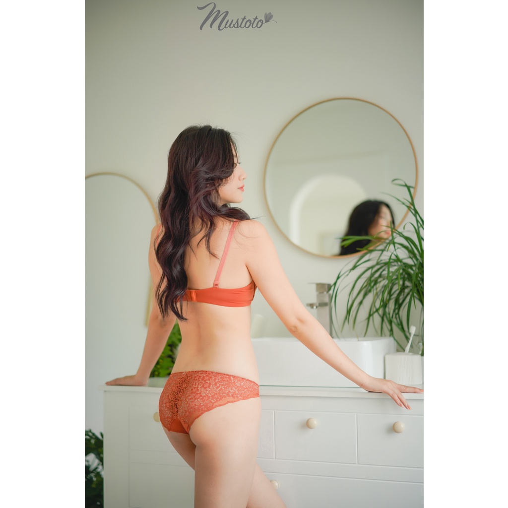 Bộ Đồ Lót Nữ Phối Ren Có Gọng Thoải Mái Gợi Cảm Cam Đất (Mustoto MA19 MQ22)