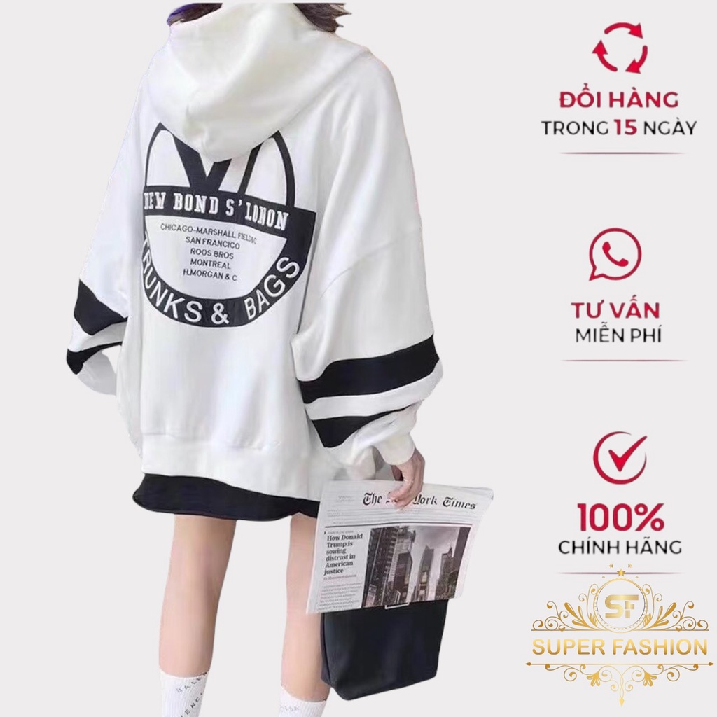 Áo khoác nữ form rộng kiểu hoodie nỉ khóa kéo Super Fashion