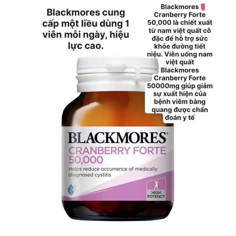 VIÊN UỐNG HỖ TRỢ  VIÊM ĐƯỜNG TIẾT NIỆU, BÀNG QUANG CRANBERRY FORTE 50,000 BLACKMORES 30 VIÊN.