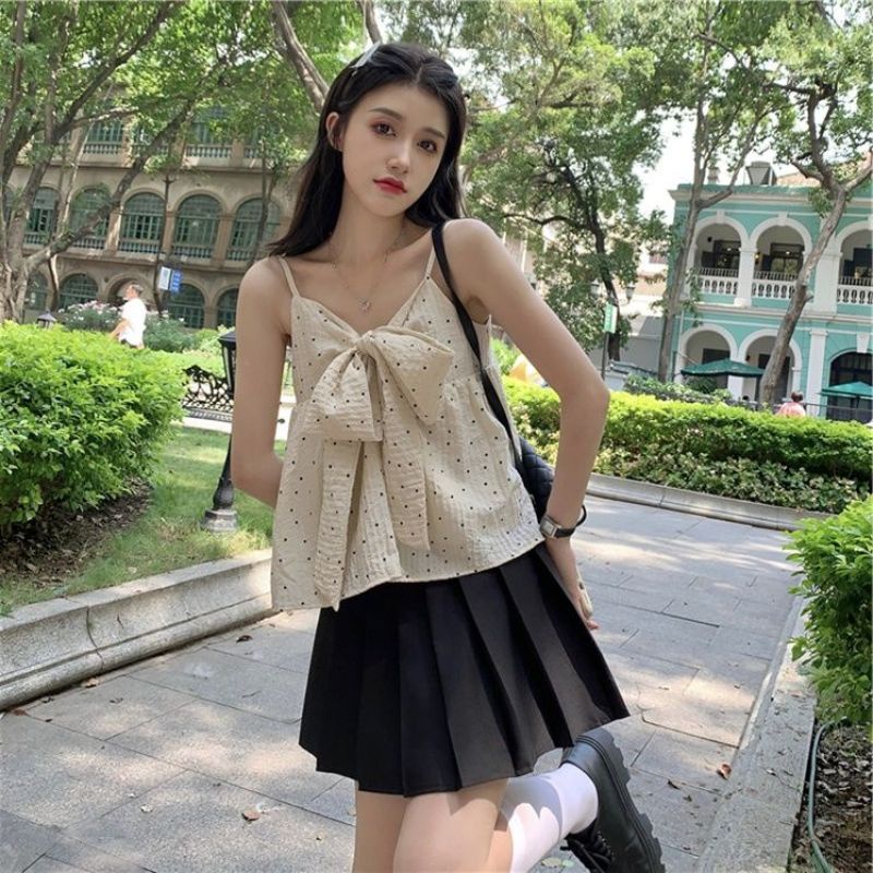 Áo Hai Dây Họa Tiết Chấm Bi Thời Trang Mùa Hè Dễ Phối Đồ Cho Nữ