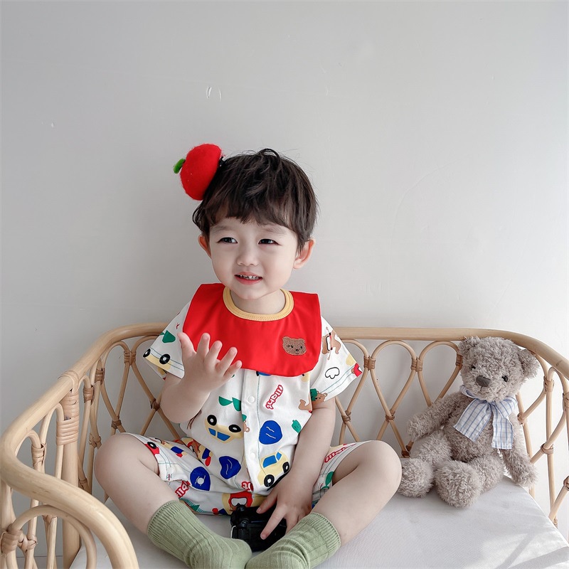 Bộ Áo Liền Quần Tay Ngắn Bằng Vải Cotton Hữu Cơ Dễ Thương Dành Cho Bé Trai Gái Sơ Sinh 0-24 Tháng Tuổi