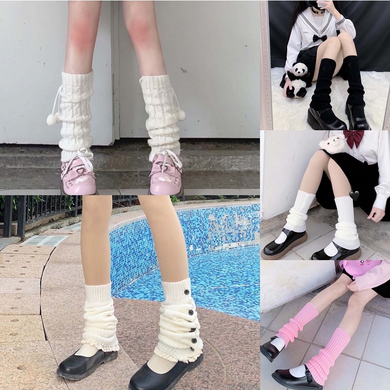 Tất ống dệt kim giữ ấm phong cách Nhật Bản cho nữ