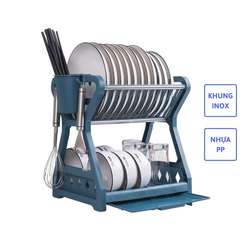 ☑️ [ SALE ] [Khung Inox] Kệ Úp Chén Dĩa 2 Tầng Ráo Nước Chắc Chắn Tiện Dụng Cho Nhà Bếp - Khosigiadung0806 🥡 | BigBuy360 - bigbuy360.vn