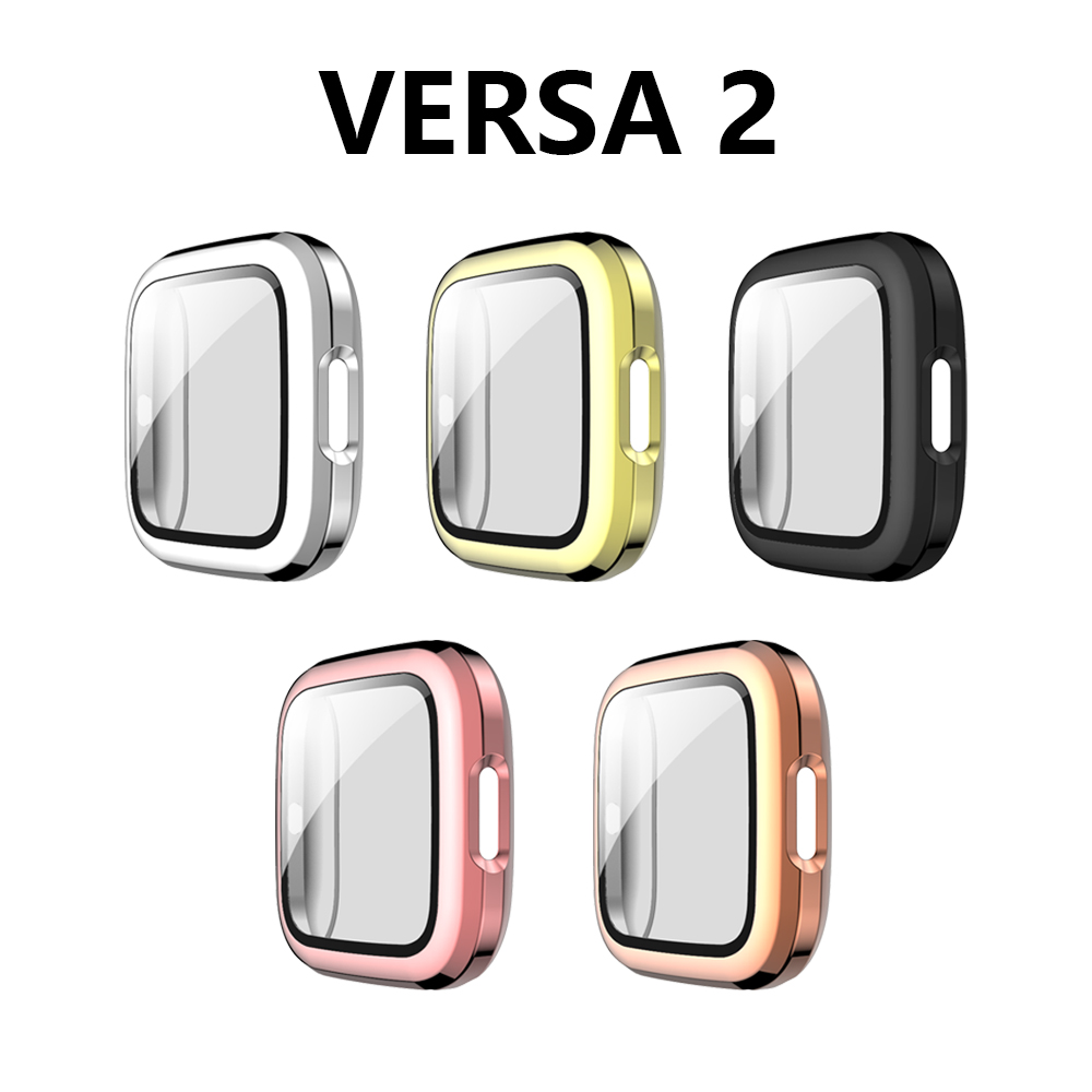 Ốp Lưng Cho Fitbit Versa 2 9H Kính Cường Lực Full Cover PC Case Đồng Hồ Bảo Vệ Màn Hình Phụ Kiện Đồn
