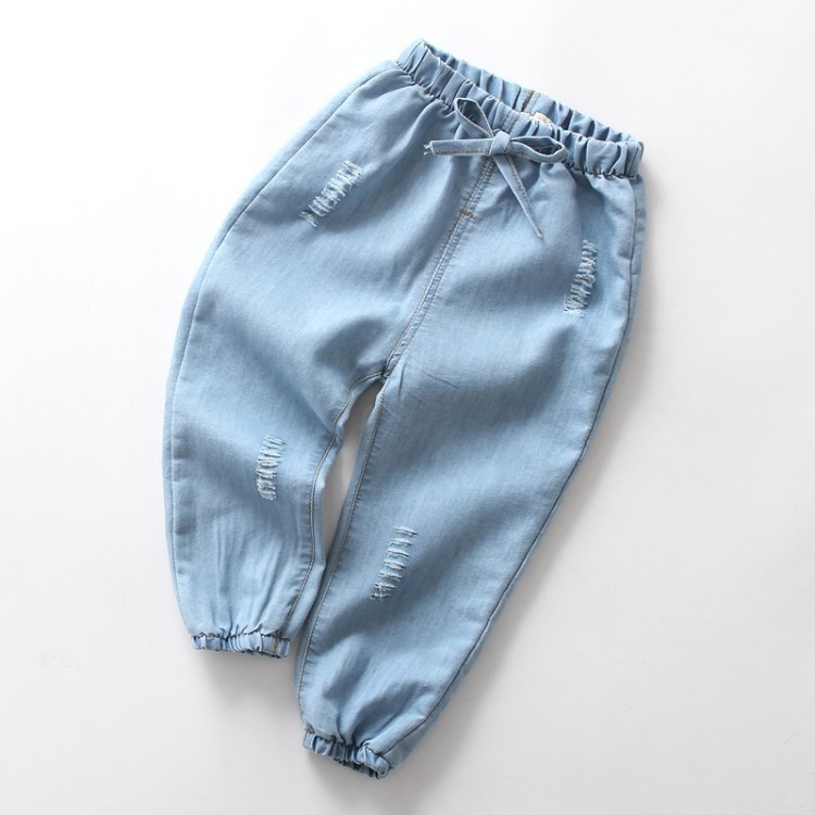 Quần jeans dài lưng thun co giãn thêu hình quả dứa cho bé 1-6 tuổi