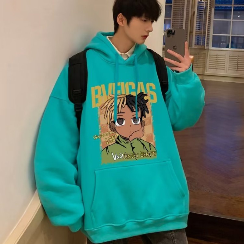 Áo Hoodie Nhung Tay Dài In Hình Phong Cách Hip Hop Thời Trang Mùa Thu Cho Nam