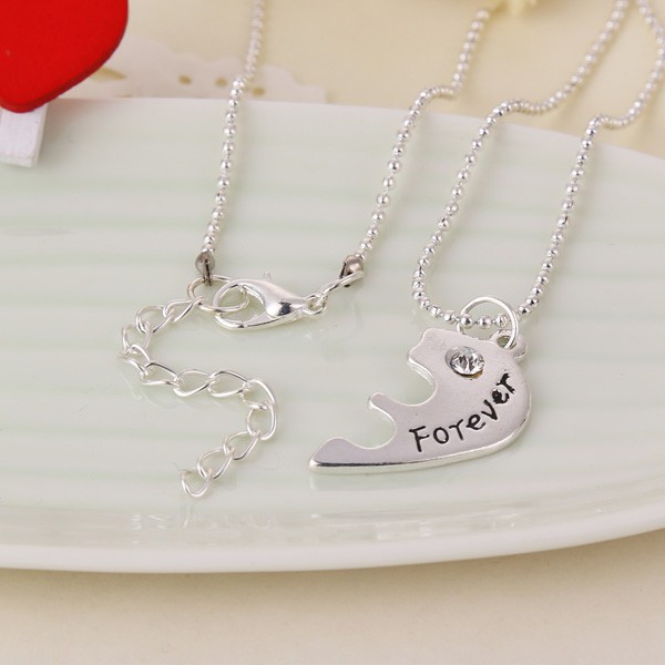 1 Bộ (3 Vòng cổ Mặt Nửa Trái Tim Đính Đá Mạ Bạc