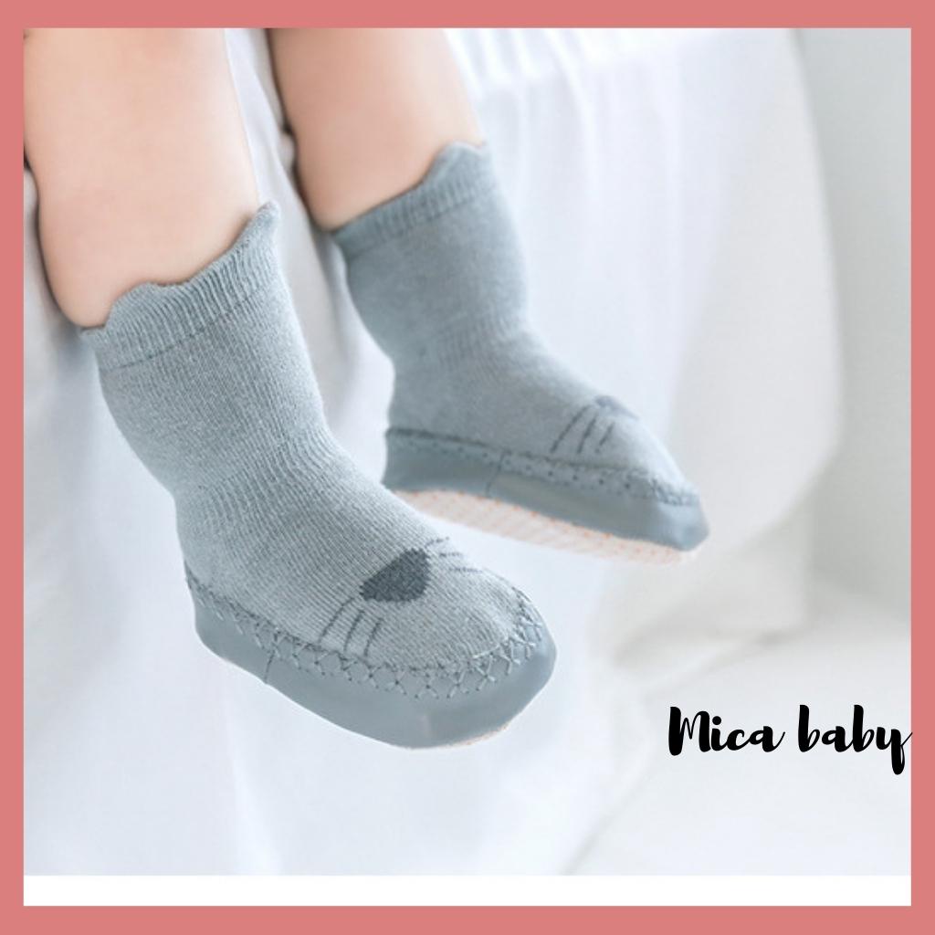Giày tất tập đi chống trơn trượt hình gấu đáng yêu cho bé Mica baby T08