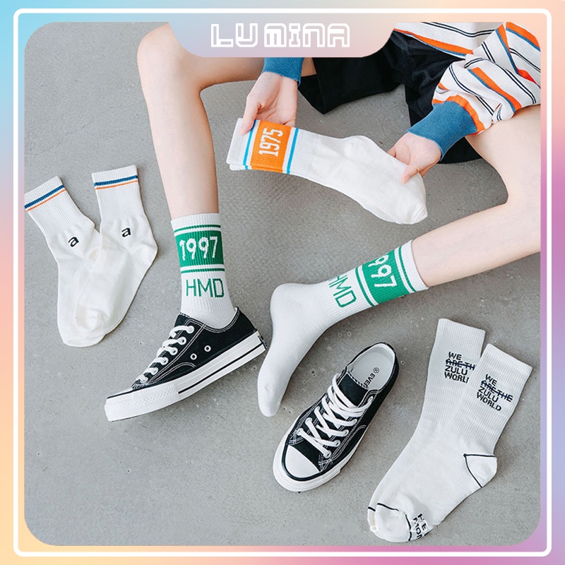 Tất cao cổ nam nữ vớ thể thao in chữ số sáng tạo cá tính phong cách Basic năng động dành cho giới trẻ LUMINA TD028