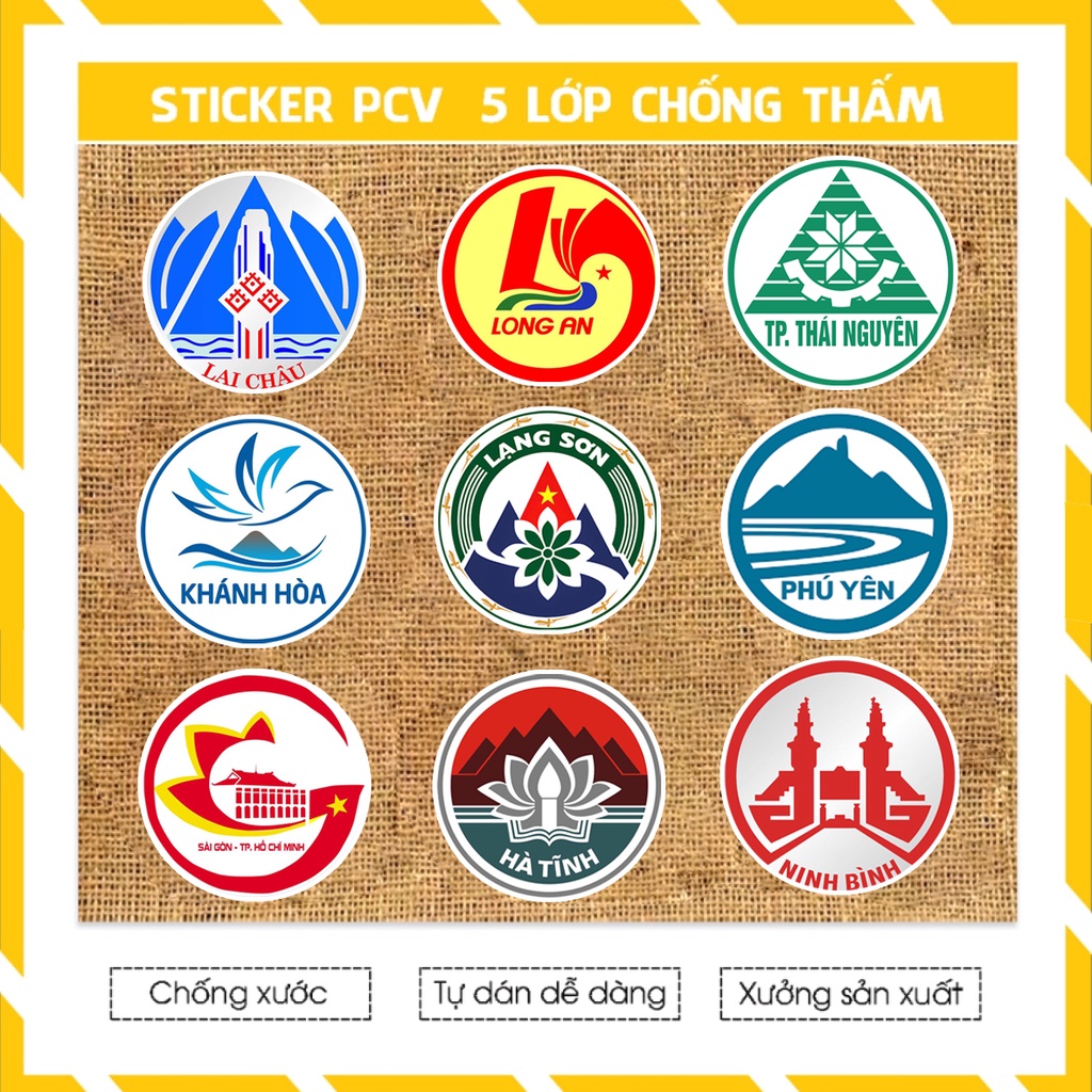 Sticker Logo Biểu Tượng 63 Tỉnh Việt Nam - Hình Dán Nón Bảo Hiểm Chống Nước Cắt Sẵn Từng Hình