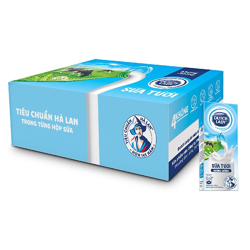 Thùng 48 Hộp Sữa Tươi Tiệt Trùng Dutch Lady Cô Gái Hà Lan không đường 48 x 180ml