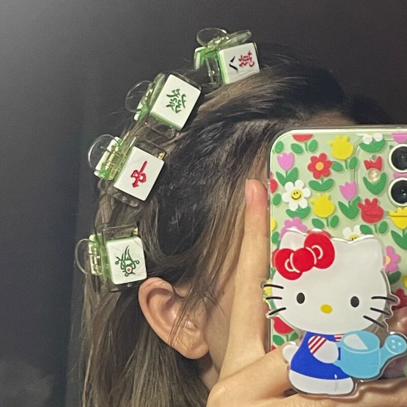 Kẹp Tóc Mạt Chược Trong Suốt Vui Nhộn Phong Cách Hàn Quốc Cho Nữ
