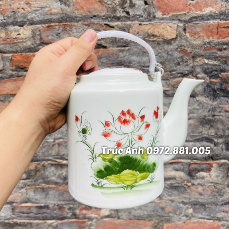 Ấm tích pha trà vẽ sen đỏ 1,5 lít