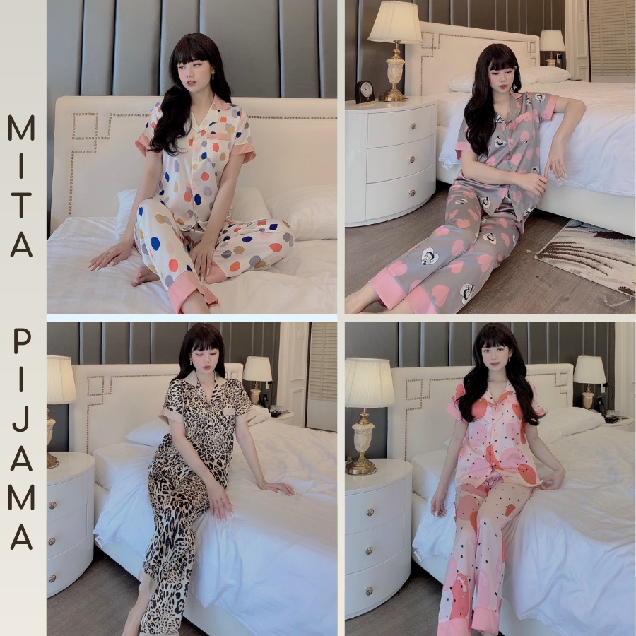 Đồ bộ nữ pijama lụa satin cao cấp mặc nhà tay ngắn siêu cute dễ thương – LTN1