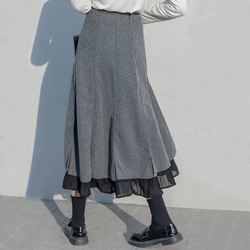 Chân Váy Len Dài Lưng Cao Màu Xám Thời Trang Trẻ Trung