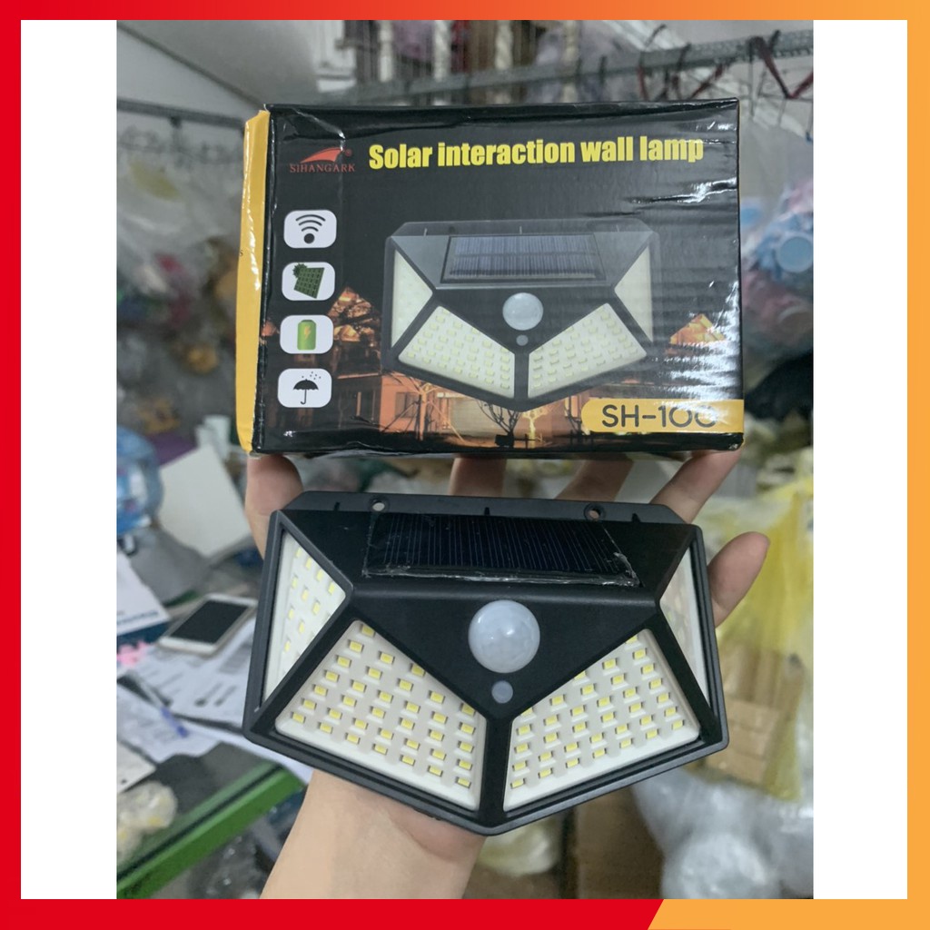 ĐÈN NĂNG LƯỢNG MẶT TRỜI SOLAR 100 LED SIÊU SÁNG CẢM BIẾN ÁNH SÁNG VÀ CHUYỂN ĐỘNG mã 02