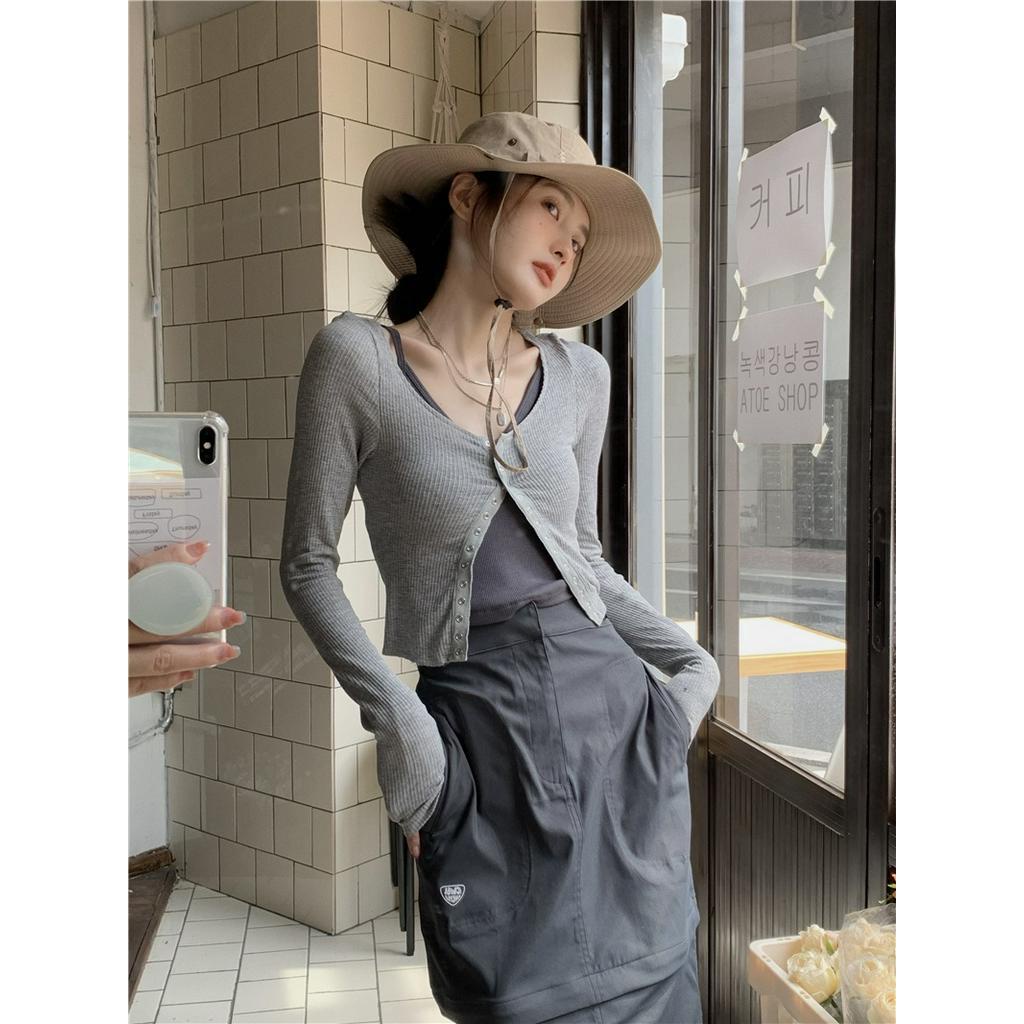 Áo Khoác Cardigan Chống Nắng Cài Nút Dáng Ngắn Dài 54372