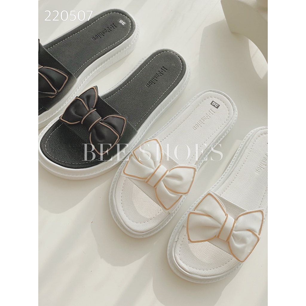 DÉP NỮ BEESHOES - DÉP NỮ BÁNH MỲ NƠ XÍCH SẴN MÀU ĐEN - TRẮNG 220507