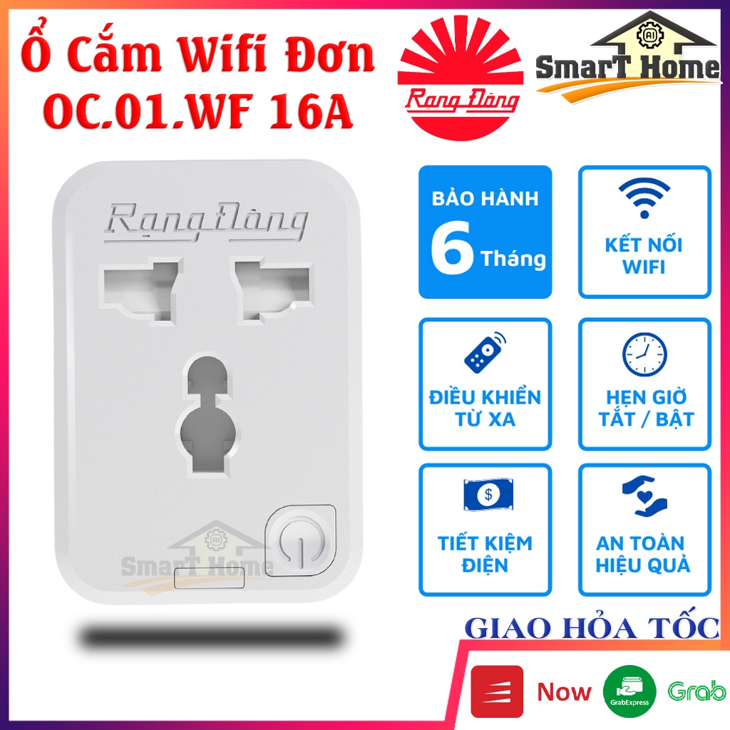 Ổ Cắm Điện Thông Minh Wifi Rạng Đông OC.01.WF 16A - Ổ Cắm Wifi Rạng Đông 16a Công Suất 3000W Chính Hãng