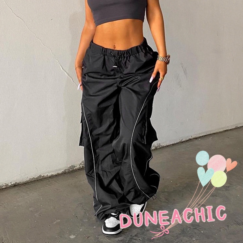 DUNEA Quần thể thao lưng cao dáng rộng phối dây rút cá tính dành cho nữ