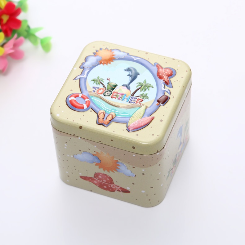 Hộp Thiếc Vuông Dập Nổi Họa Tiết Hoạt Hình Đựng Trang Sức Cho Bé