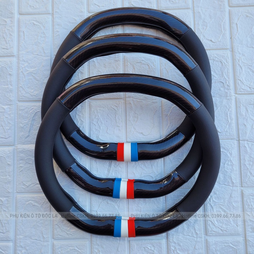 Vỏ bọc vô lăng xe hơi Peugeot 4008 5008 2008 loại carbon D cut 2 đầu có lỗ thông hơi thoáng khí cao cấp