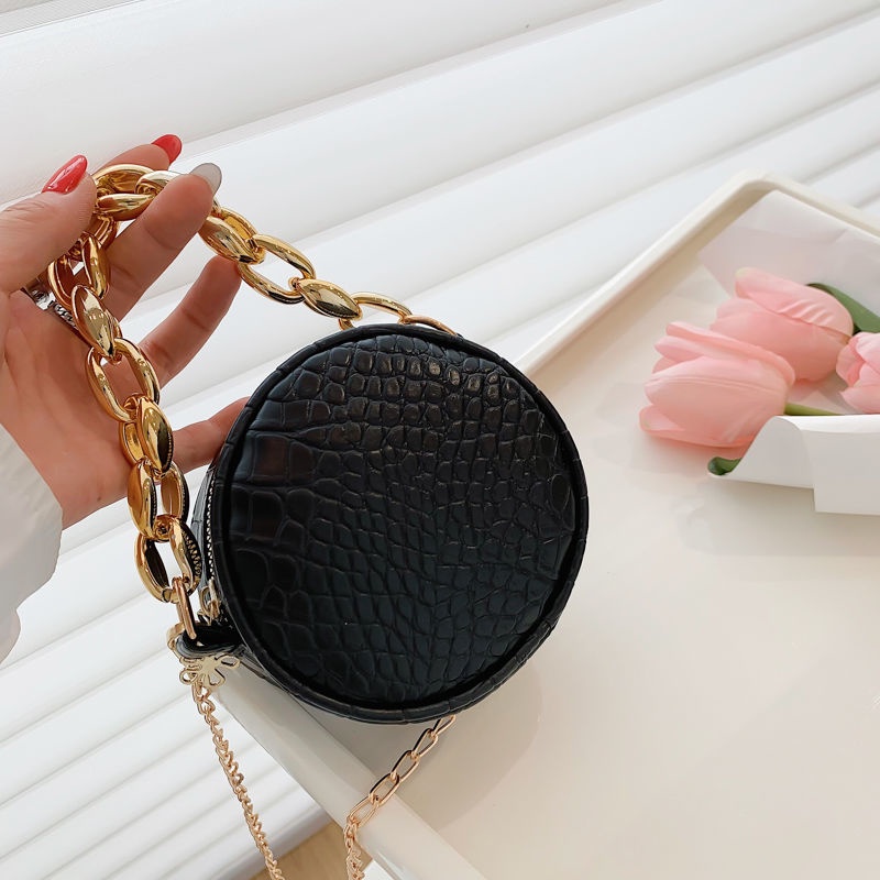 Túi xách tròn dây xích cao cấp túi đeo chéo mini da rắn túi đựng son