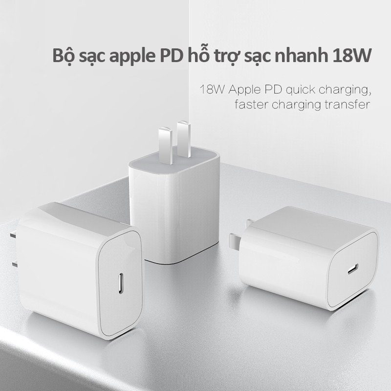 bộ sạc nhanh ip kèm theo dây sạc dẹt Lightning sạc nhanh 18W dành cho các dòng máy iPhone bảo hành 12 tháng  HGO6-IP