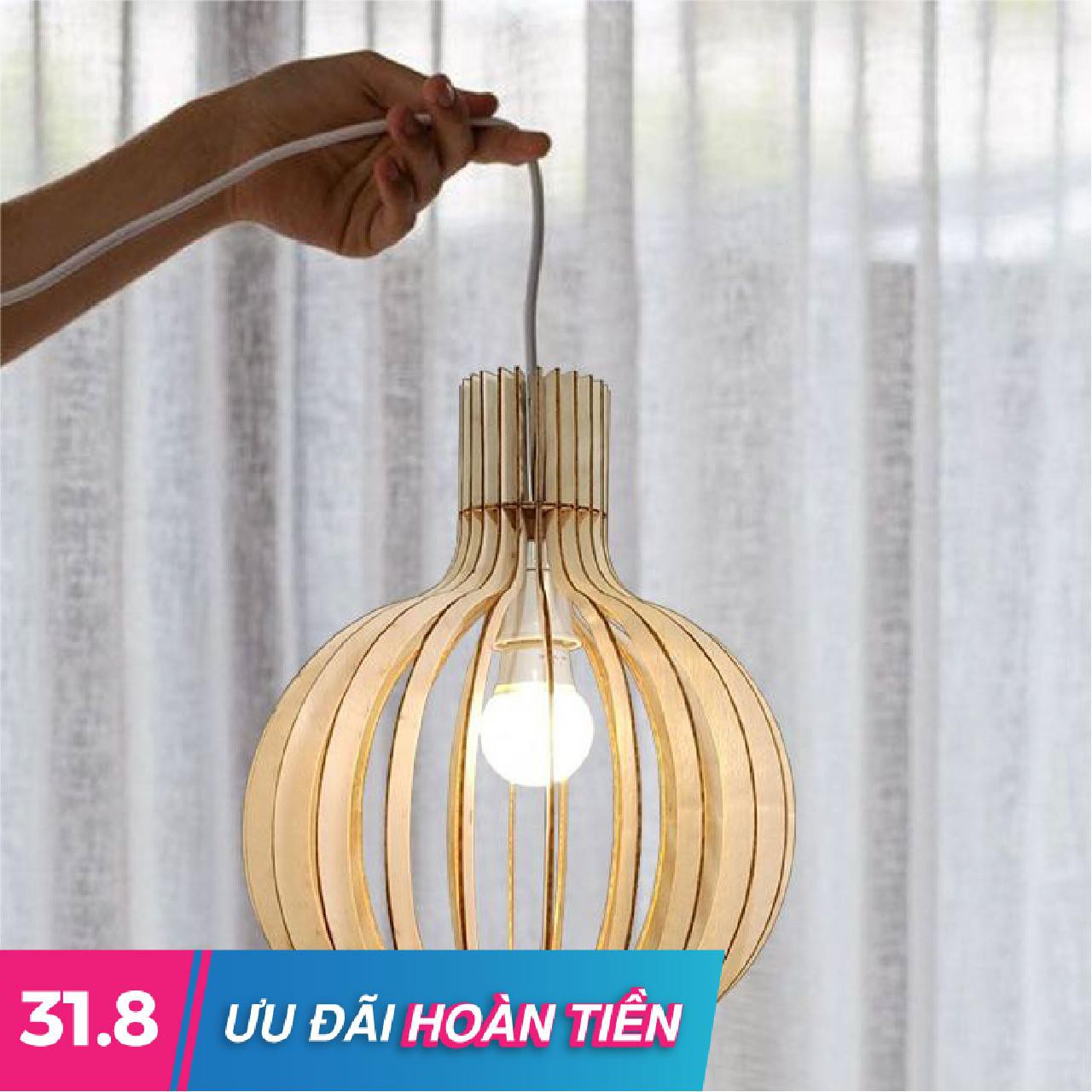 [HOT TREND 2021 ] Đèn Gỗ thả trần trang trí dáng Củ tỏi - Đèn gỗ Decor trang trí nhà, quán cà phê siêu đẹp