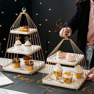 khay đựng bánh 2 tầng hình lồng chim cao cấp