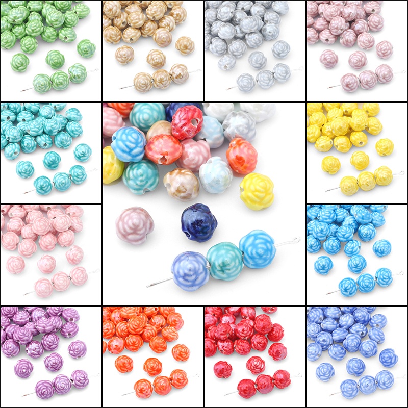 Hạt sứ mạ hình hoa hồng nhiều màu sắc dùng làm trang sức