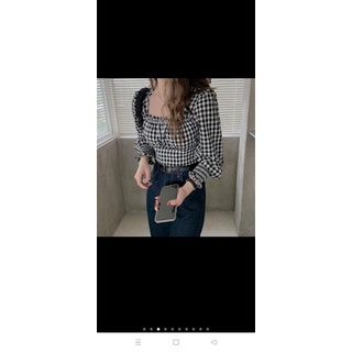 áo kiểu nữ caro thắt nơ sau