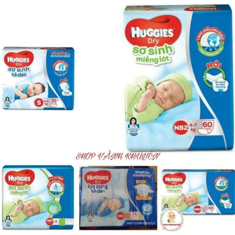 Miếng lót/Tã dán sơ sinh  Huggies NB 74 miếng ,NB1 56 miếng,NB 100 miếng,NB2 40 miếng