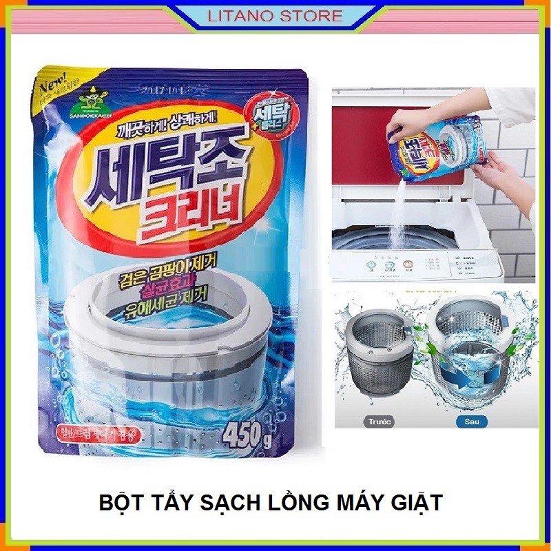 Bột Tẩy Vệ Sinh Lồng Máy Giặt Hàn Quốc Diệt Khuẩn Và Làm Sạch Lồng Máy Cửa Ngang Và Cửa Trên Hiệu Quả