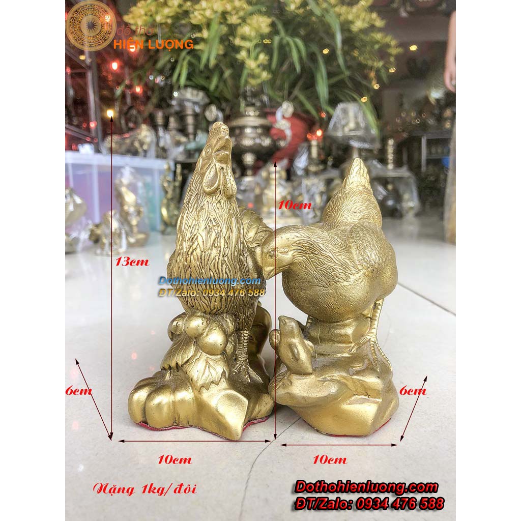 Cặp Gà Trống Mái Bằng Đồng - Tượng Gia Đình Gà Hạnh Phúc - Tượng Đồng Phong Thủy