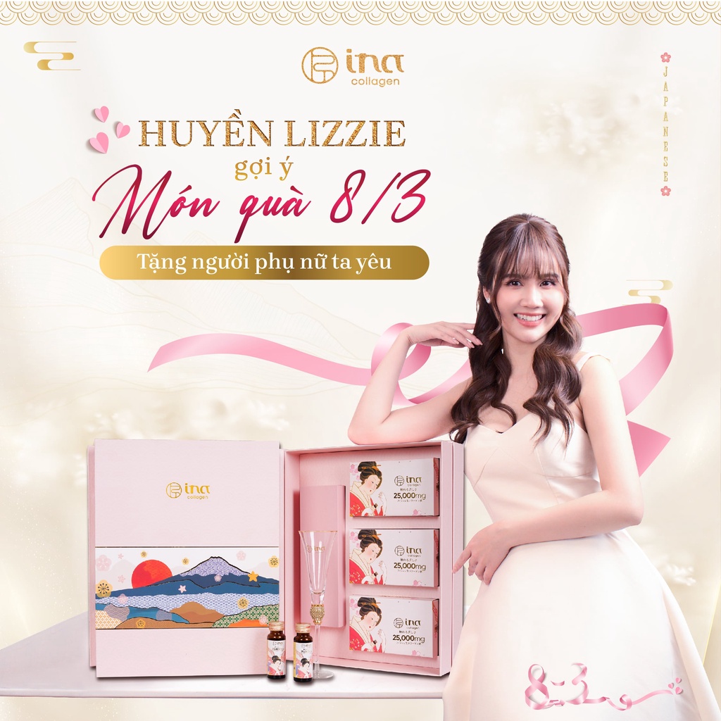Hộp Quà Tặng 8/3 - INA Collagen Nhật Bản 25000mg, Elastin, Sữa ong chúa, Vitamin C,...