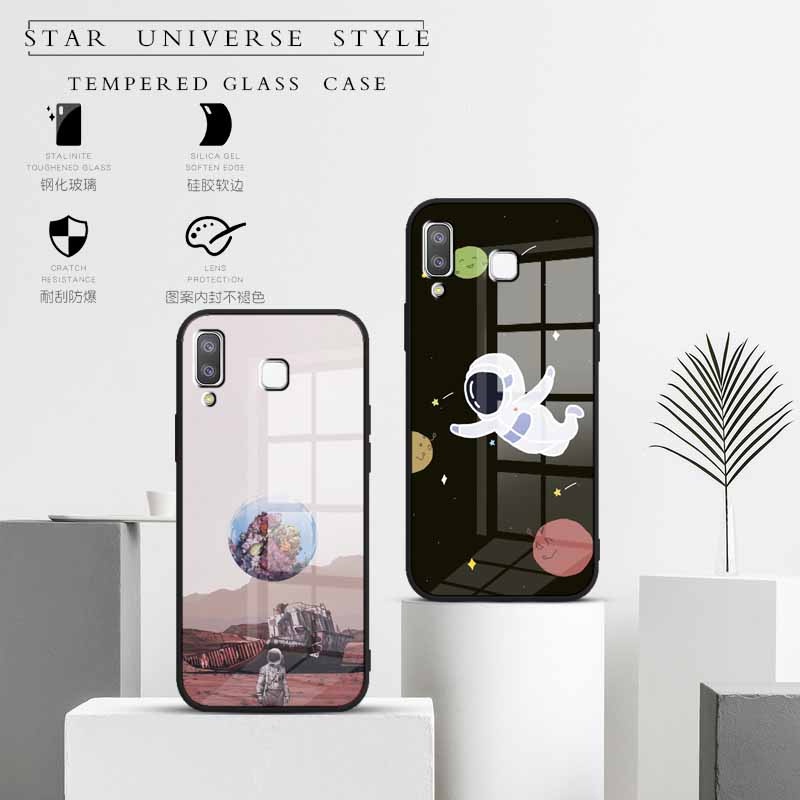 Ốp Điện Thoại Kính Cường Lực Cứng Viền Silicon Mềm Cho Samsung Galaxy A8 Star Edge