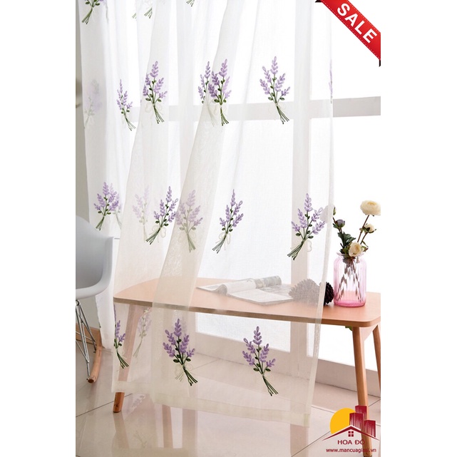 RÈM VOAN THÊU HOA LAVENDER LOẠI 1 - Kèm quà tặng