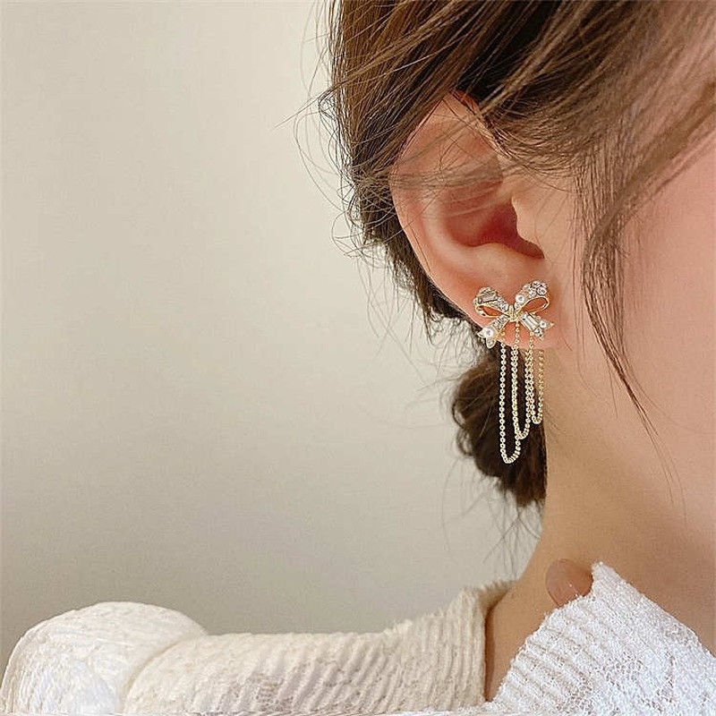 Khuyên Tai Tua Rua Đính Đá/Ngọc Trai/Nơ Thời Trang Cá Tính