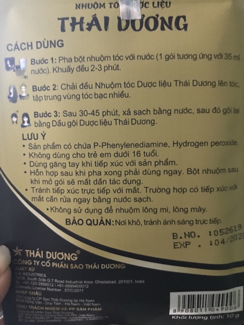 LẺ 1 GÓI   NHUỘM TÓC ĐEN DƯỢC LIỆU THIÊN NHIÊN THÁI DƯƠNG