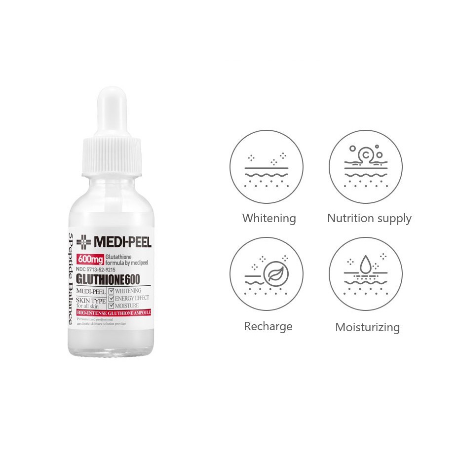 Tinh chất dưỡng trắng Medi Peel Bio Intense Glutathione 600 White Ampoule Serum Ngừa Nám, Trắng Da Mẫu mới- HONGS BEAUTY