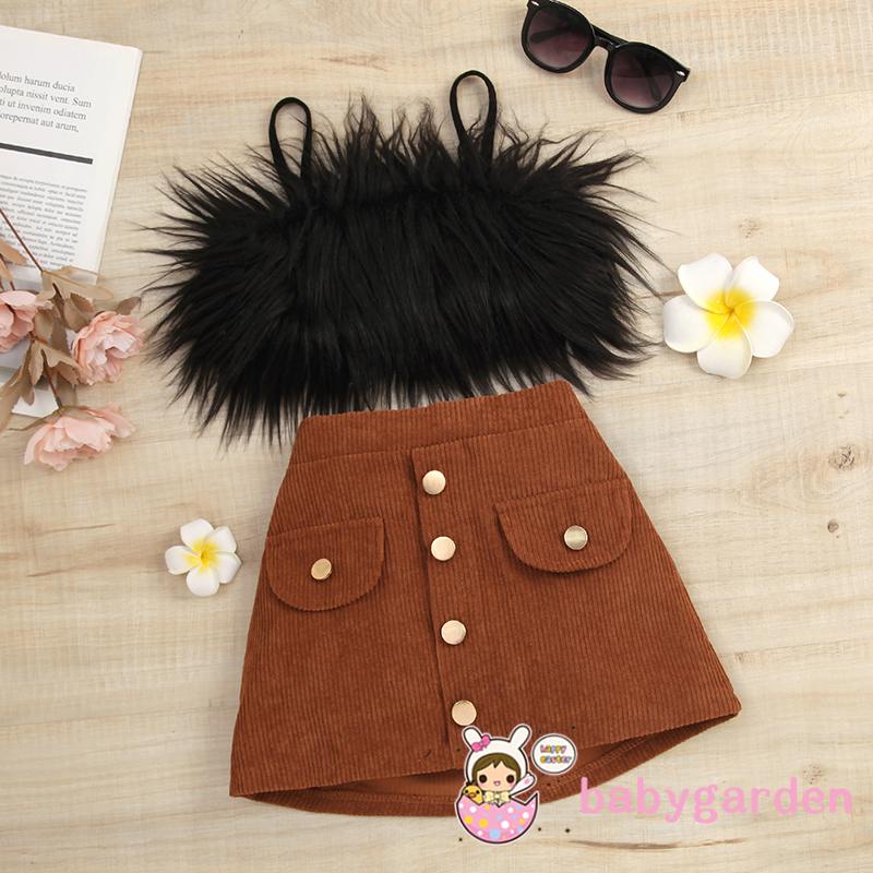 Set Áo Không Tay Màu Trơn + Chân Váy Chữ A Lưng Cao Phối Lông Vũ Thời Trang Mùa Hè Cho Bé Gái 1-6 Tuổi