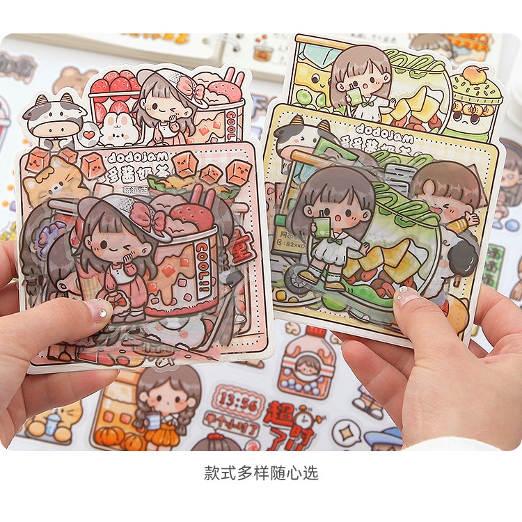 Peach 30Pcs Creative cute girl waterproof sticker Journal Scrapbook Decor Sticker